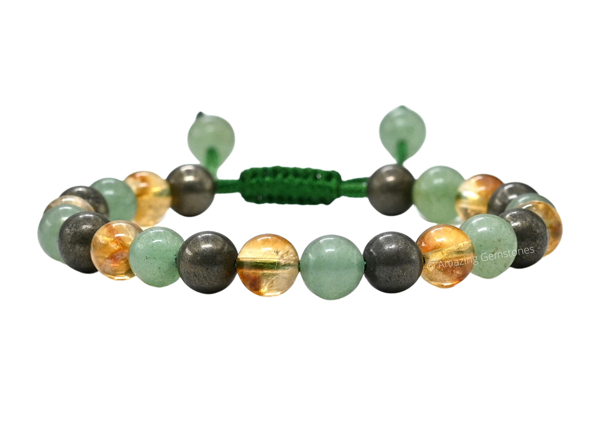 Amazing Gemstone Money Wealth Success Bracelet - Pyrite Green Aventurine Citrine Bracelet Set for Healing Calming Anxiety Stress Relief Gifts Pulseras Para Hombres Mujer Stocking Stuffer (Adjustable)