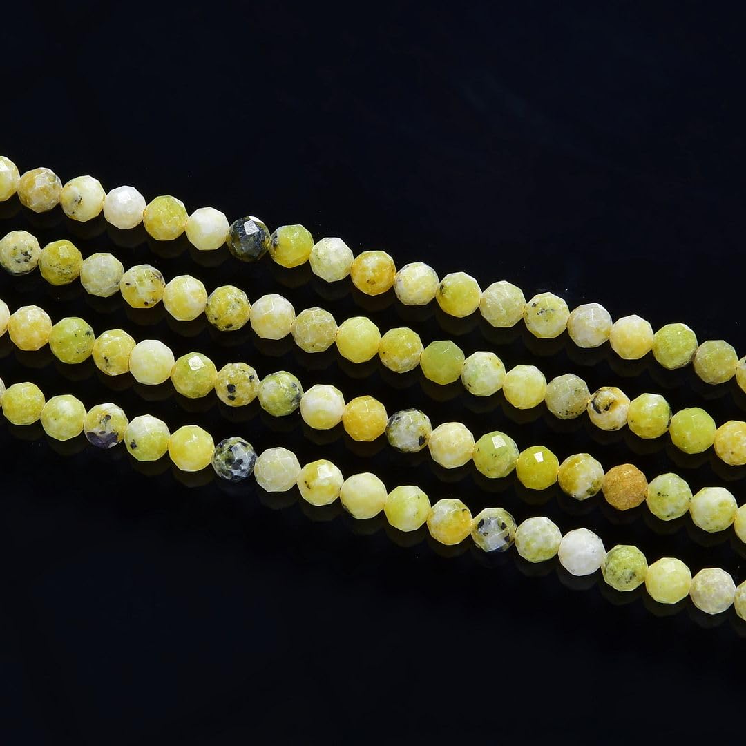 Adabele 15 Inch Natural Yellow Turquoise Healing Gemstone 3mm (0.12 Inch) Tiny Small Faceted Round Loose Beads Stone Spacer (115-125pcs) for Craft Jewelry Making GK3-17