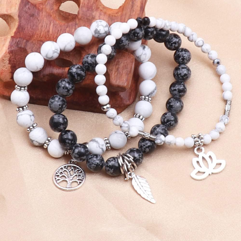 UEUC Tree of Life Yoga Healing Stone Bracelets,Multilayer Lotus Chakra Stone Reiki Bracelet Sets,Anxiety Crystal Natural Stone,for Women Stress Relief(#177)