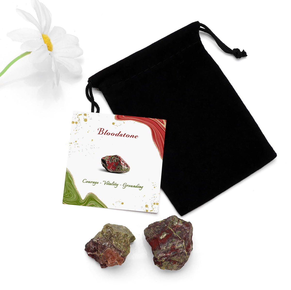 GolbalJew Bloodstone Natural Raw Crystals 2PCS Healing Crystal Stones 1.2-2.0” Reiki Healing Gemstones for Meditation Chakra Balance Home Decor