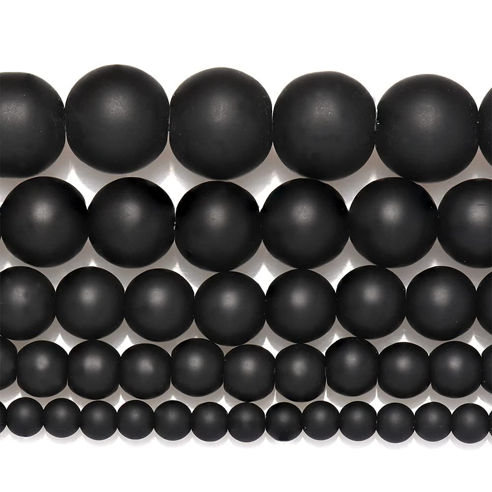6mm 65pcs Onyx Round Beads Tassels Chandelier Necklace Earrings Bracelet Strand Gem Natural Stone Dull Polished Fashion Jewelry Findings DIY Bangle Making Accessories (6mm, Black Matte)