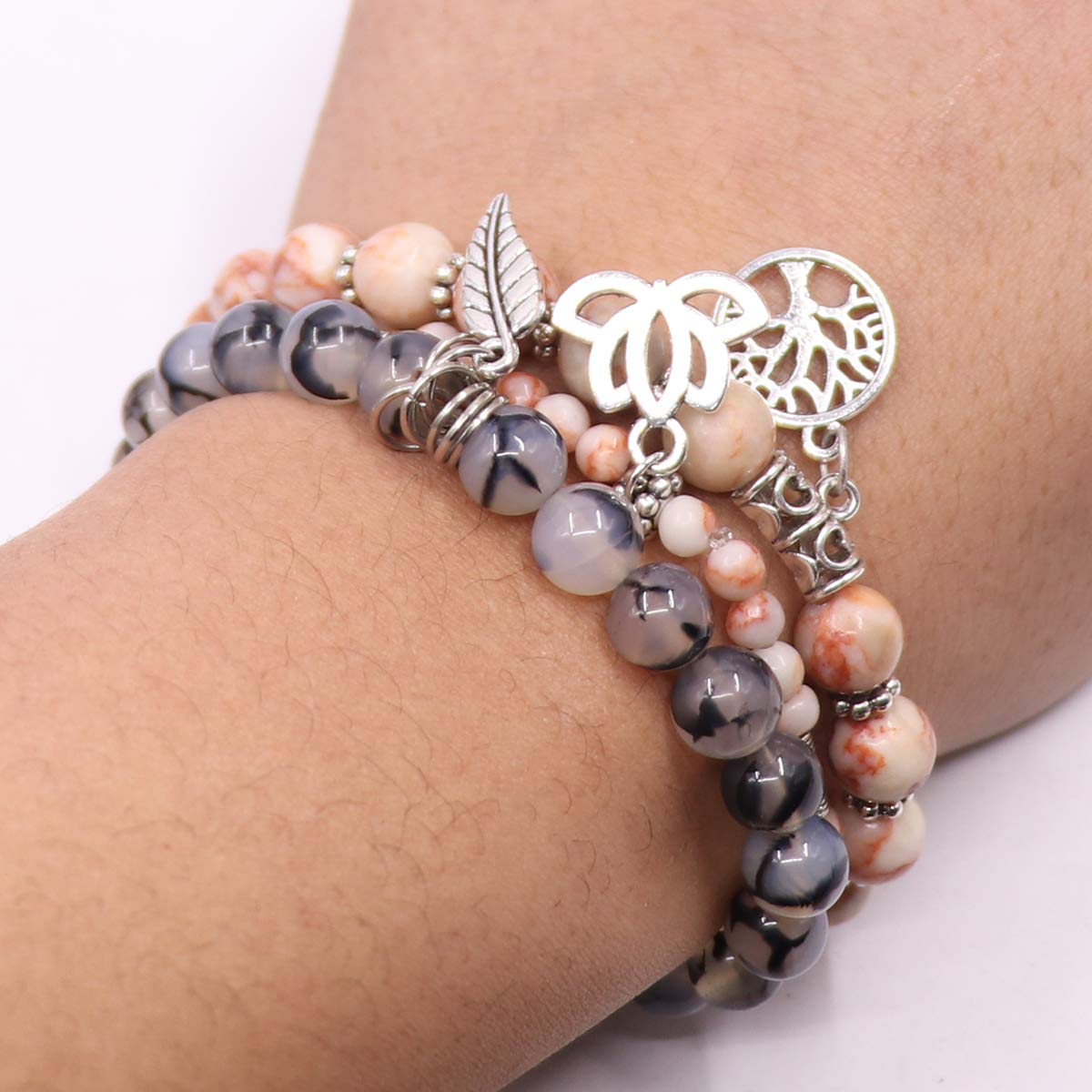 UEUC Tree of Life Yoga Healing Stone Bracelets,Multilayer Lotus Chakra Stone Reiki Bracelet Sets,Anxiety Crystal Natural Stone,for Women Stress Relief