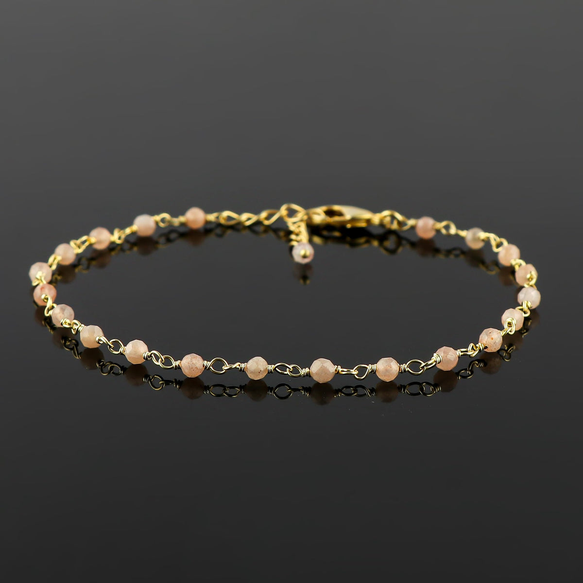 CRYSTALINES Natural Peach Moonstone Gemstone Cluster Bracelet, 14K Gold Plated Rosary Chain Beads, Handmade Bohemian Jewelry for Women, Healing Crystals, Birthday Christmas Gift, 8"
