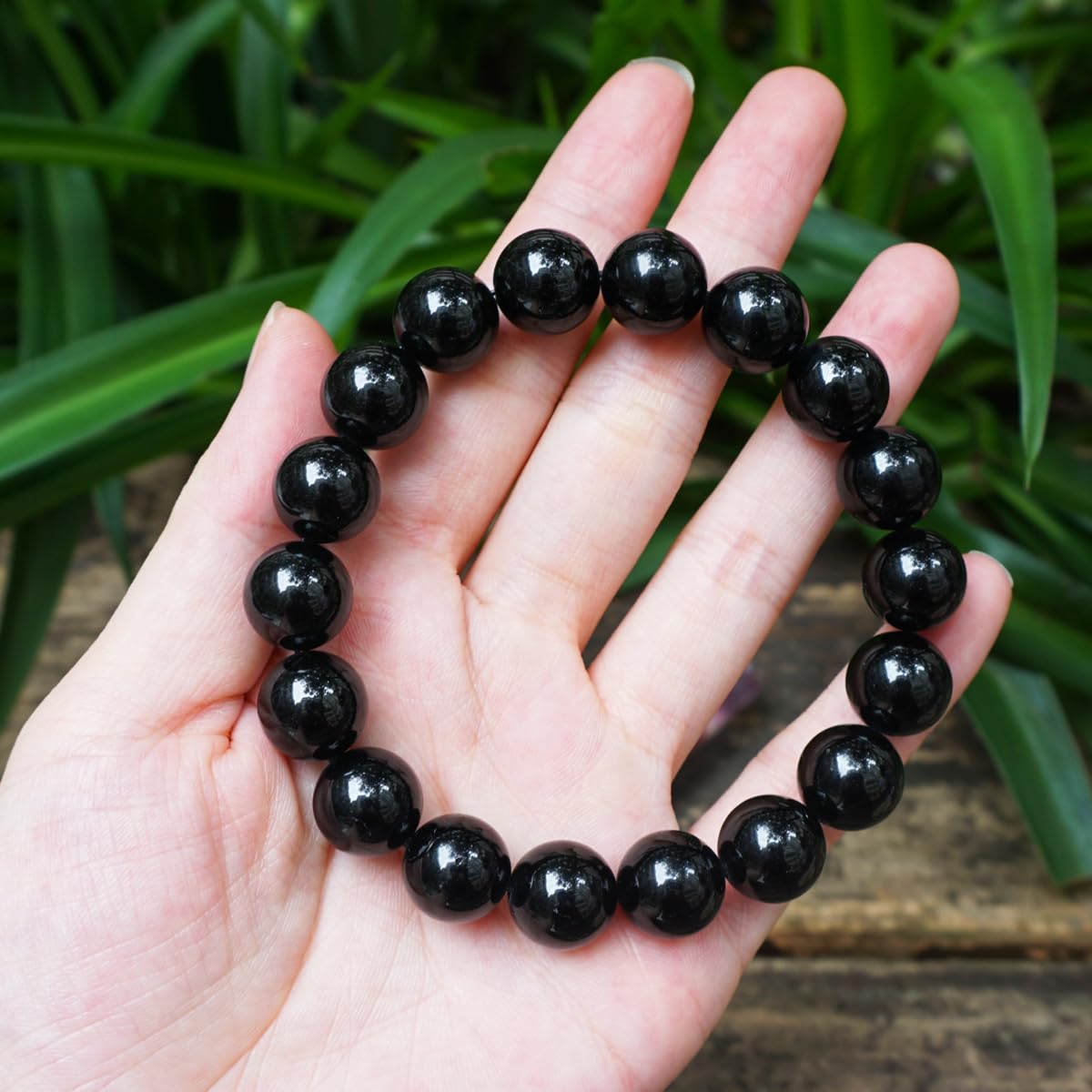 TaHLga Black Tourmaline Bracelet 12MM | Grade Natural Chakra Crystal Jewelry | Birthstone of October, Fit 7.5" Wrist Size, Bring Luck, Peace & Love, Gift for Friends Familys
