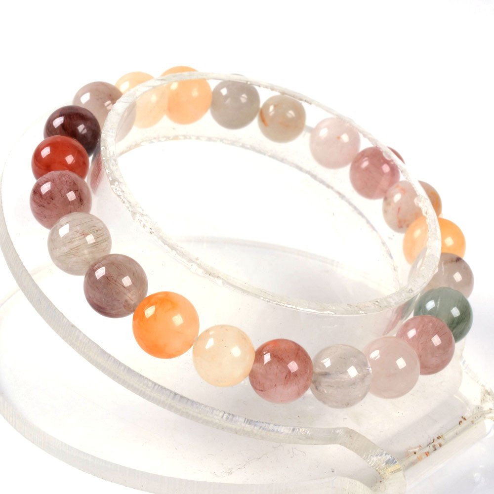 Justinstones Natural Multicolor Rutilated Quartz Gemstone 8mm Round Beads Stretch Bracelet 7 Inch Unisex
