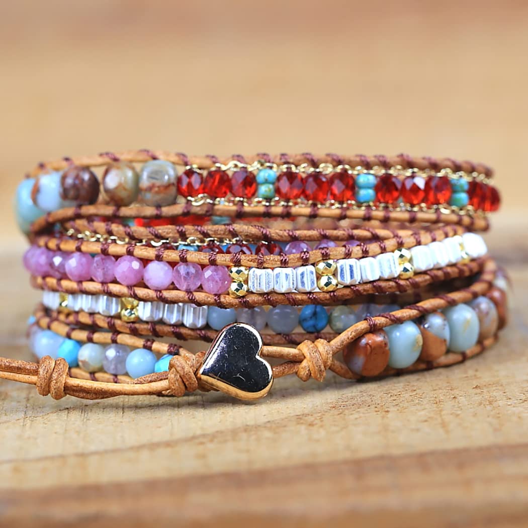 ZOSOJONA Women Wrap Bracelet Boho Natural Jasper Crystal Stone Beads Strand Bracelets (Emperor Stone)