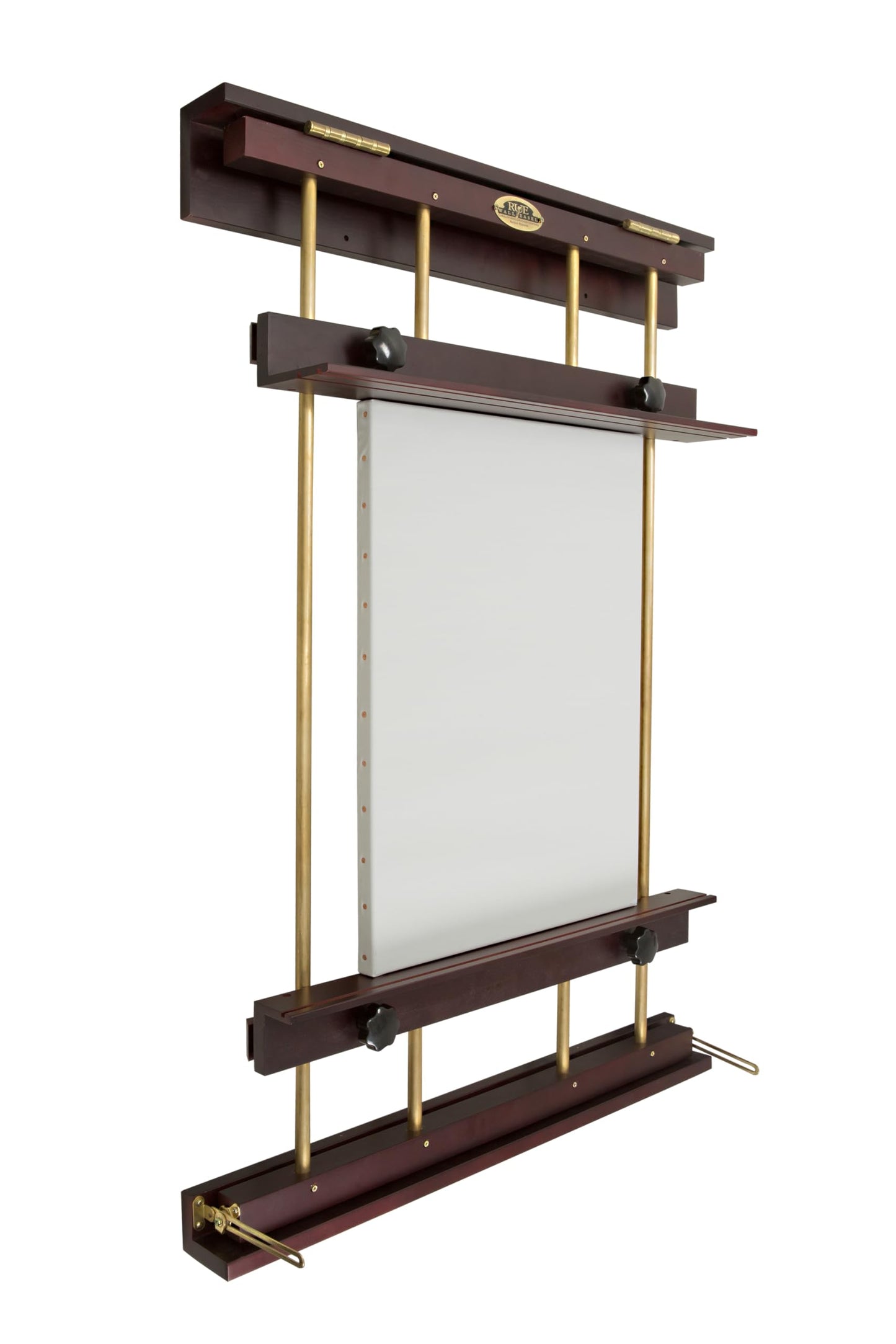 Rue Wall Easel Large - Mahogany Finish & Brass Hardware - 48" Wide Hanging Wall Mountable Display for Art, Adjustable Angle, Holds Canvas Up to 60", Decorative Holder, Easel Lamp Compatible, 38lbs