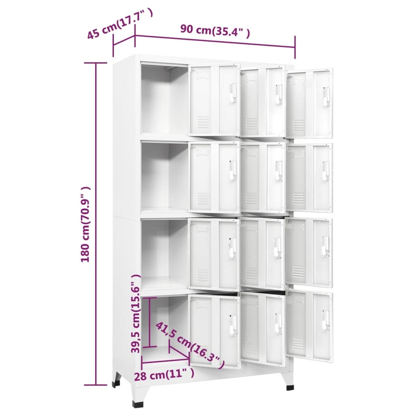 Gecheer Steel Locker Cabinet with 12 Compartments and Lockable Doors, Industrial Design, Easy Assembly, Grey 90 x 45 x 180 cm for Fitness Centers
