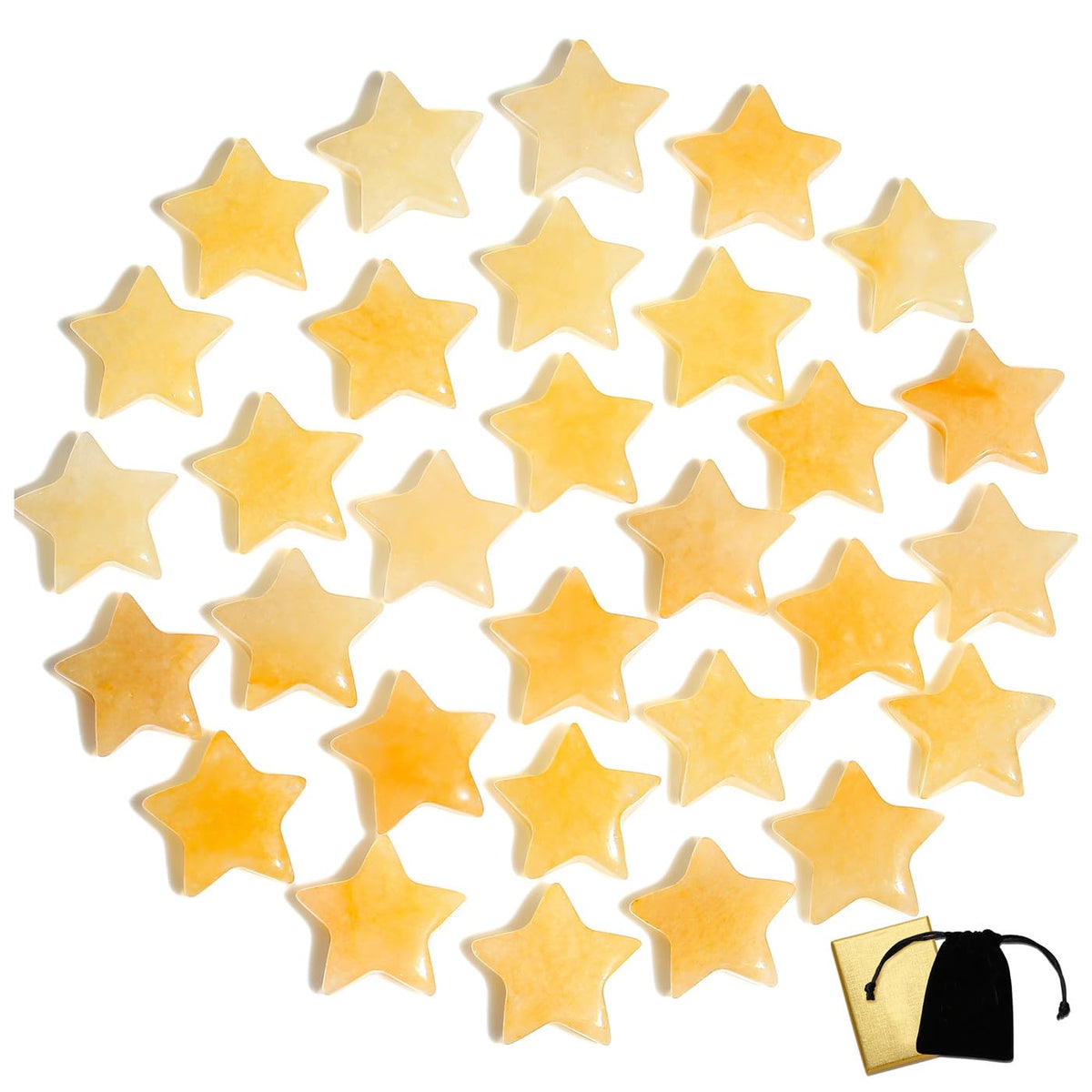 DUQGUHO 20 Pcs Citrine Crystals Star Natural Healing Crystal Set Polished Stone Protection Sacred Meditation Energy Reiki Balancing Crystal