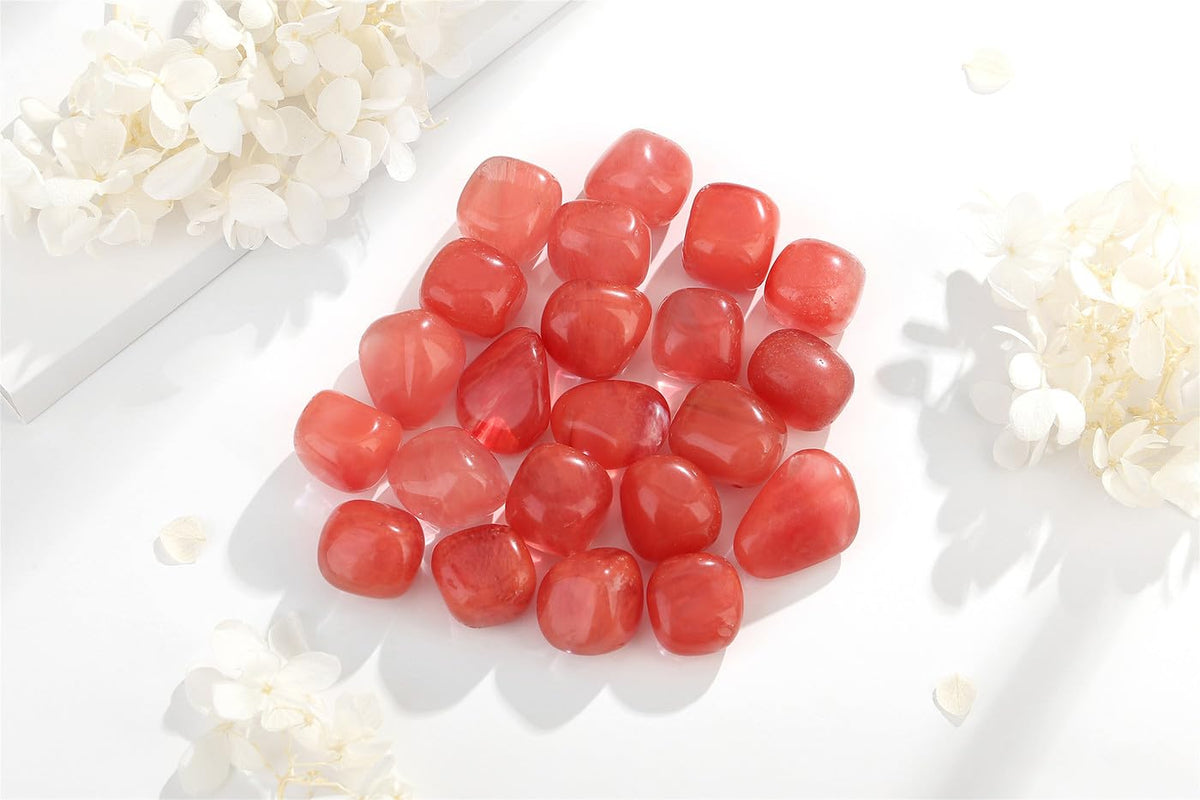 YATOJUZI Cherry Quartz Natural Healing Crystals Bulk Tumbled Polished Pocket Stones Crystal for Energy Reiki Tumbling Cabbing Balancing Decoration Home Decor Gemstones Meditation Therapy 100g