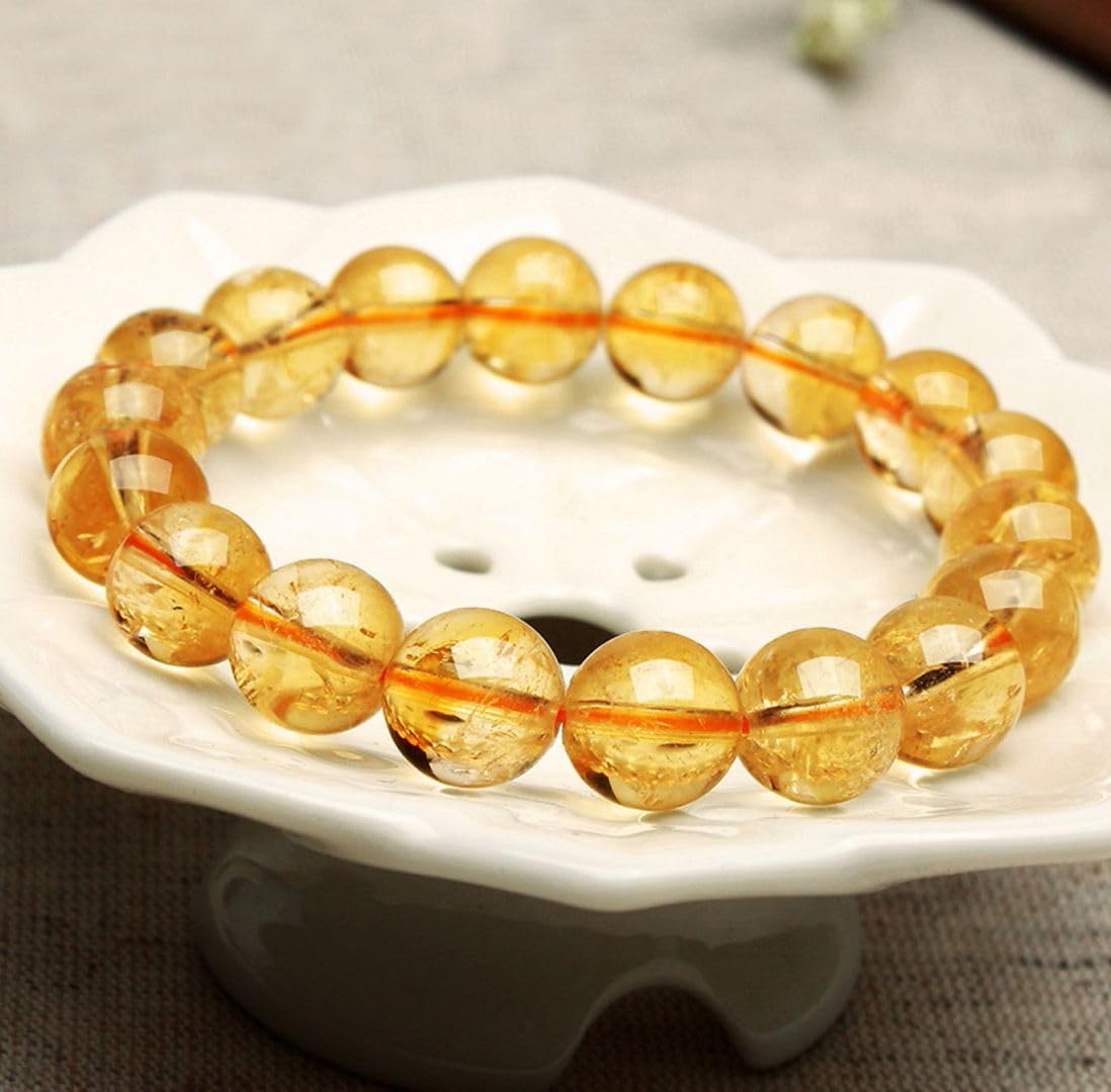 Adabele Real Natural Yellow Citrine Bracelet 7.5 inch Stretch Gemstone Beaded Bracelet Chakra Healing Crystal Stone Jewelry Women Mom Gift (Unisex) GB8-B27
