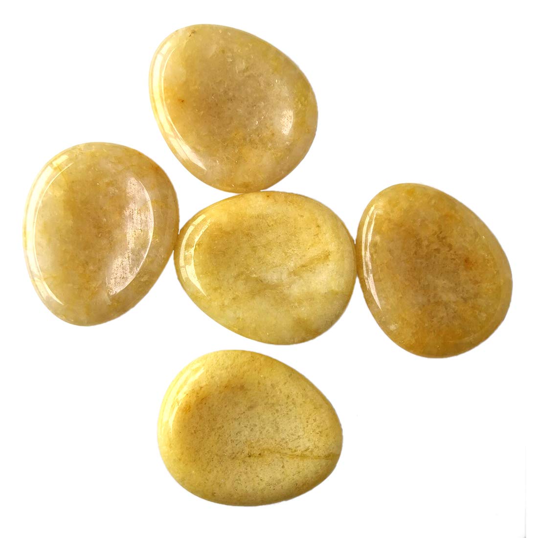 Loveliome Thumb Worry Stone, Stress Relax Healing Reiki Crystal Pocket Palm Stones,Opalite w Yellow Jade,Pack of 2