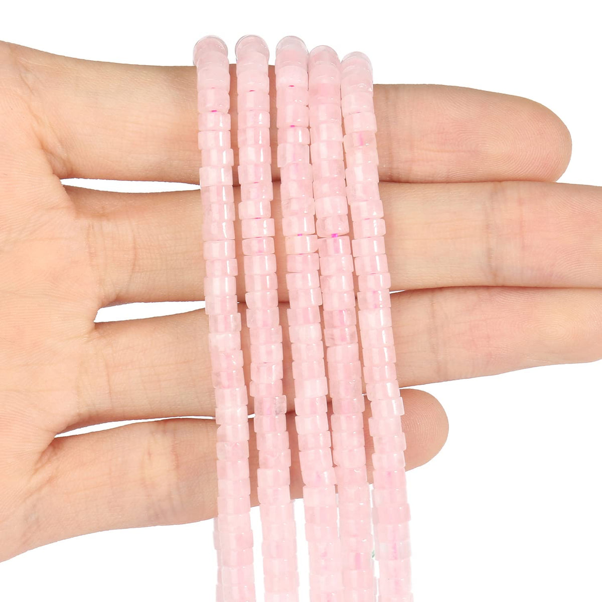 NITOPUPU 150Pcs 4×2mm Natural Rose Quartz Spacer Stone Beads for Jewelry Making Supplies, Loose Semi Flat Round Gemstone Tube Beads for Bracelets DIY Crafts