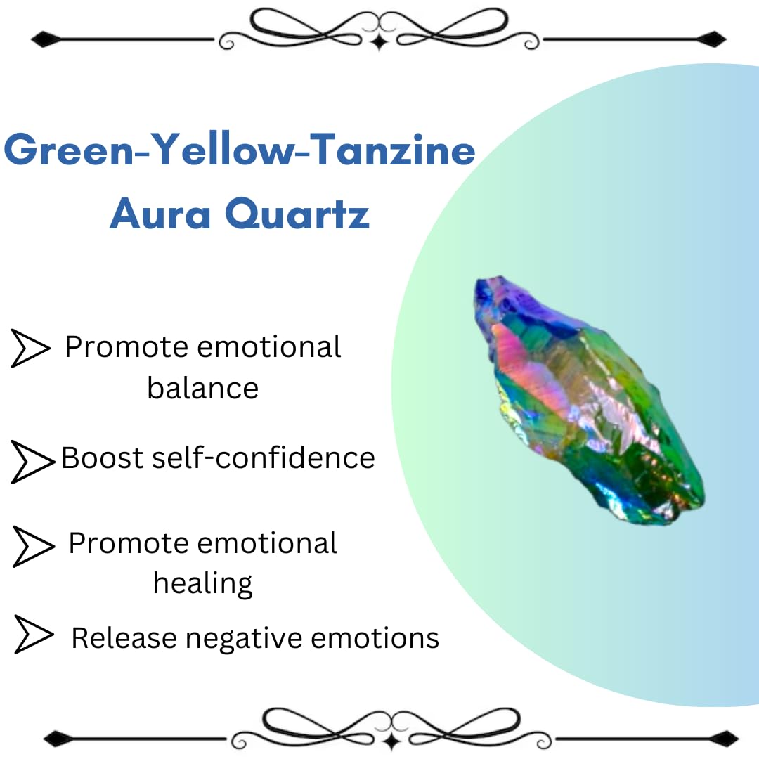 Crystals, Rocks, Jade, Crystals and Healing Stones, Witchcraft Supplies, Healing Crystals, Stones, Healing Stones, Rock Collection, Agate, Raw Stones (Green-Yellow-Tanzine Aura Quartz, 2 Pcs)