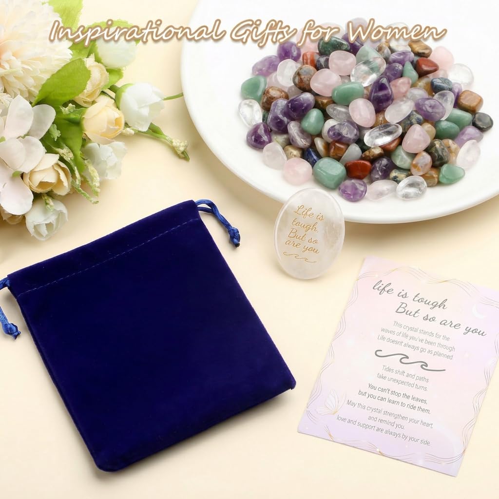 NUKAYAI Inspirational Gifts Worry Stone Clear Quartz Crystals Healing Crystal Natural Meditation Accessories Stress Relief Gifts Reiki Palm Trinkets Pocket Anxiety Relief Items for Women Men