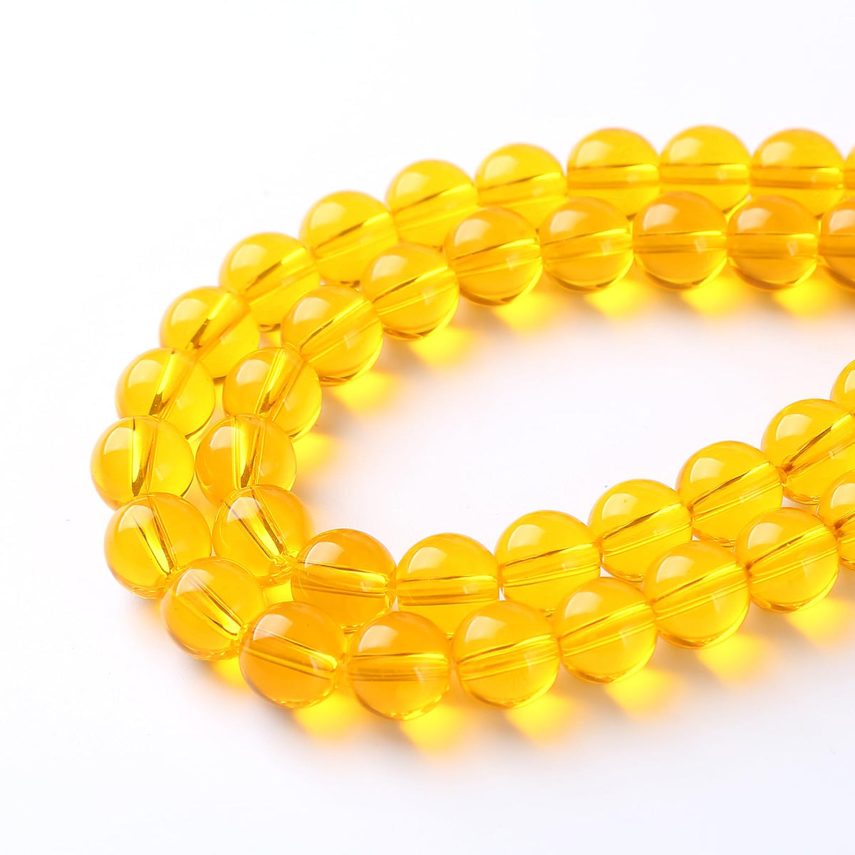 38pcs 10mm Smooth Yellow Crystal Glass Beads Citrine Round Loose Beads for Jewelry Making DIY Bracelet Necklace 15" Energy Healing Power Stone Beads