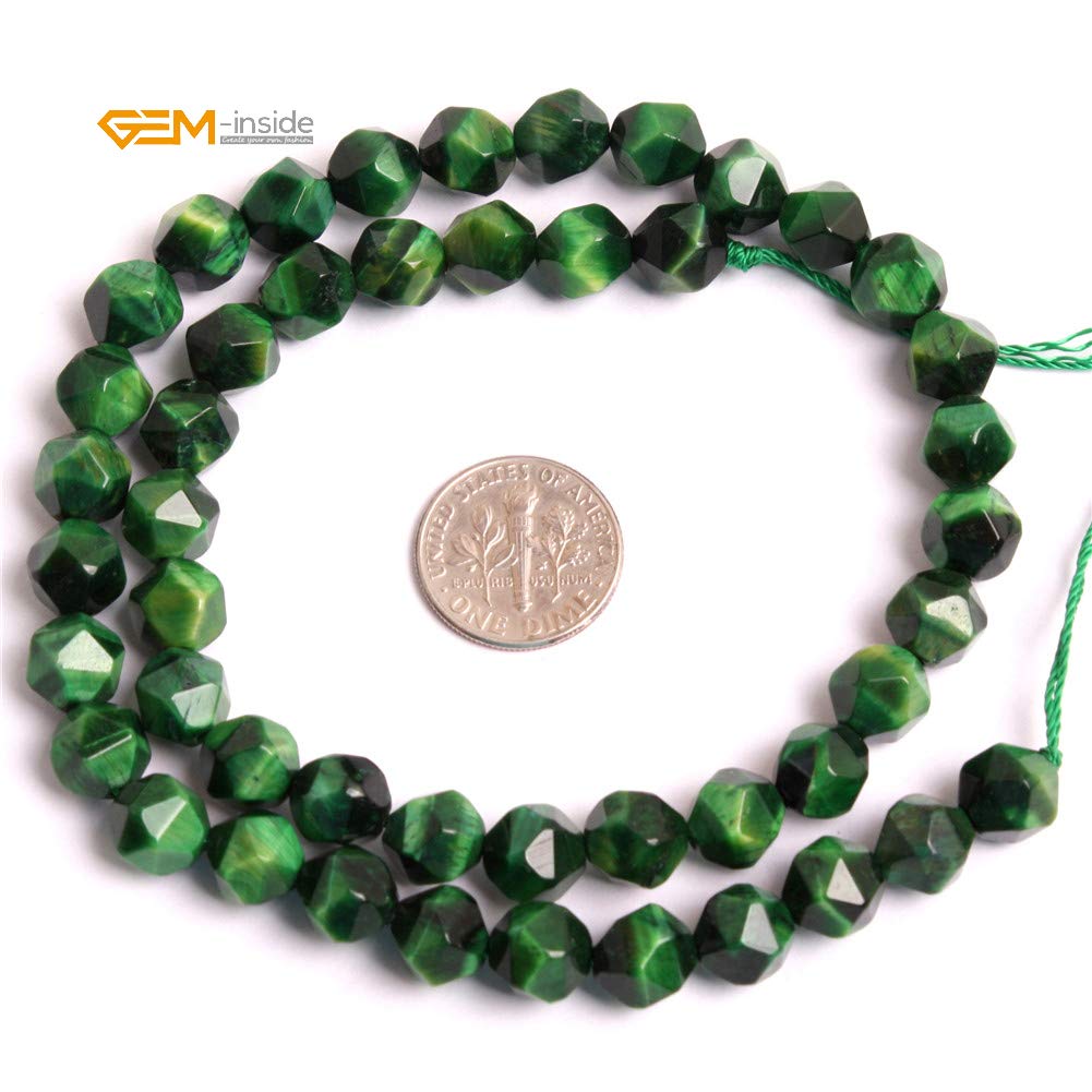 GEM-Inside 8mm Tiger Eyes Gemstone Loose Beads Faceted Dyed Green Cambay Crystal Energy Stone Power for Jewelry Making 15"