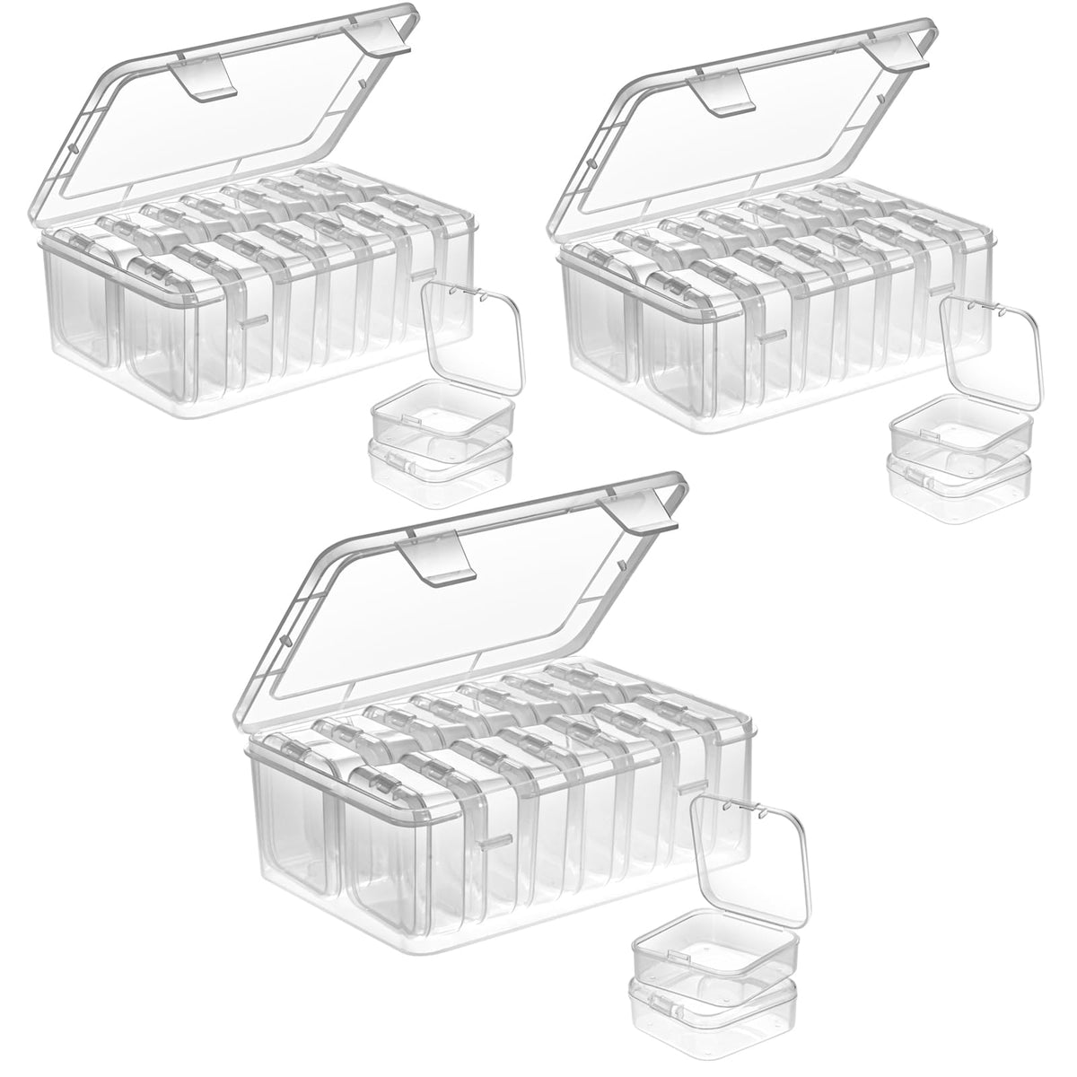 Mathtoxyz Small Bead Organizers, 45 Pieces Plastic Storage Cases Mini Clear Bead Storage Containers Transparent Boxes with Hinged Lid and Rectangle Clear Craft Supply Case