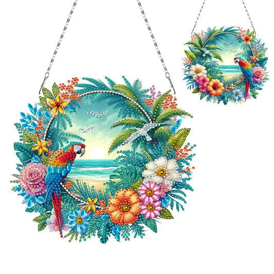 C'eitura DIY Acrylic Beach Flower Parrots Diamond Painting Kit, 5D Special Shape Drill Ocean Art for Home Decor, Unique Summer Gift，Relaxing DIY Craft Kit for Adults & Teens