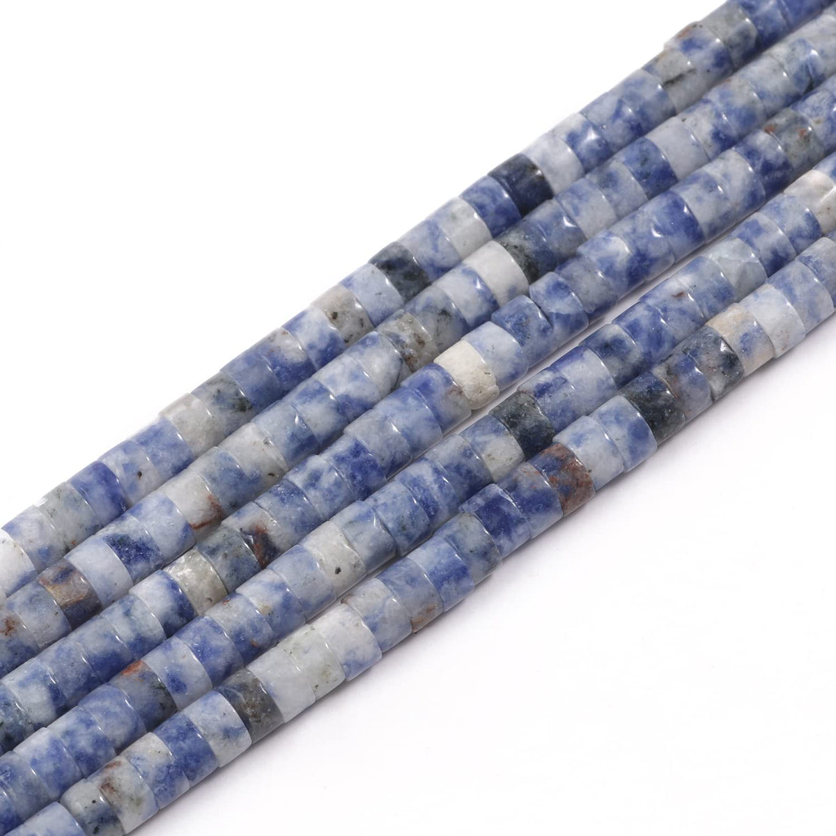 NITOPUPU 150Pcs 4×2mm Natural Blue Spot Jasper Spacer Stone Beads for Jewelry Making Supplies, Loose Semi Flat Round Gemstone Tube Beads for Bracelets DIY Crafts