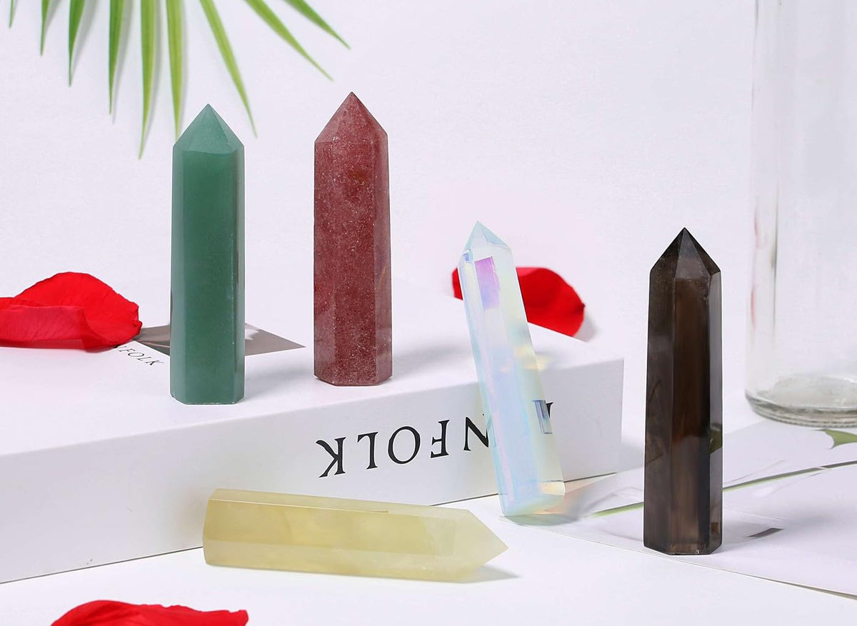 LAIDANLA Strawberry Quartz Healing Crystals Wands 3.5-4" Natural Reiki Energy Wand Stone Hexagonal Point Large Crystal Gemstones for Meditation Therapy Crystal Grid Decoration 1Pcs