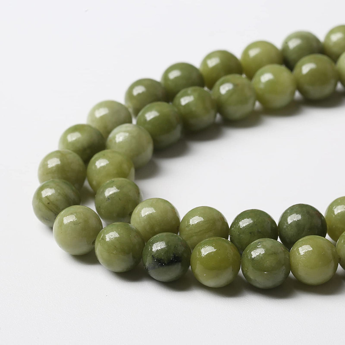 Natural Chinese Green Jade Beads Gemstone Round Loose Beads for Jewelry Making DIY Bracelet Necklace 8mm 45pcs 15" Inch