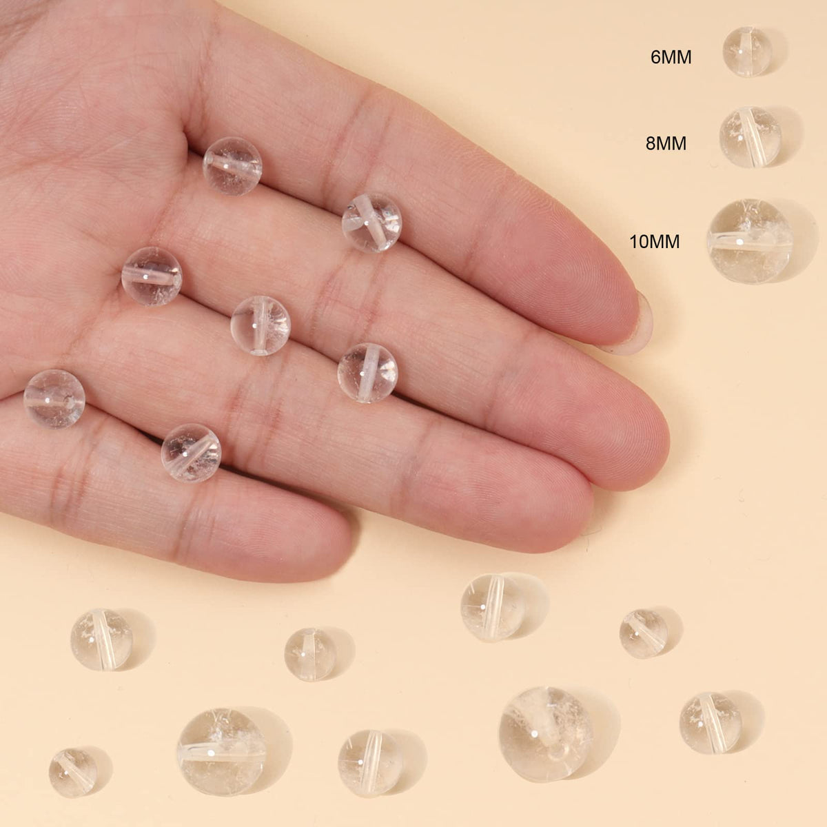 60pcs 6mm Natural Clear Quartz Crystal Gemstone Beads Energy Healing Crystal Round Loose Stone Beads for Jewelry Making, DIY Bracelets Necklaces