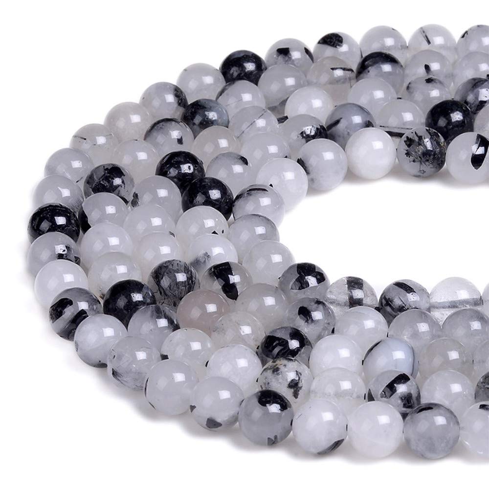 PLTbeads Gorgeous Black Rutilated Quartz Natural Gemstone Loose Beads 6mm Smooth Round Approxi 15 inch DIY Bracelet Necklace for Jewelry Making