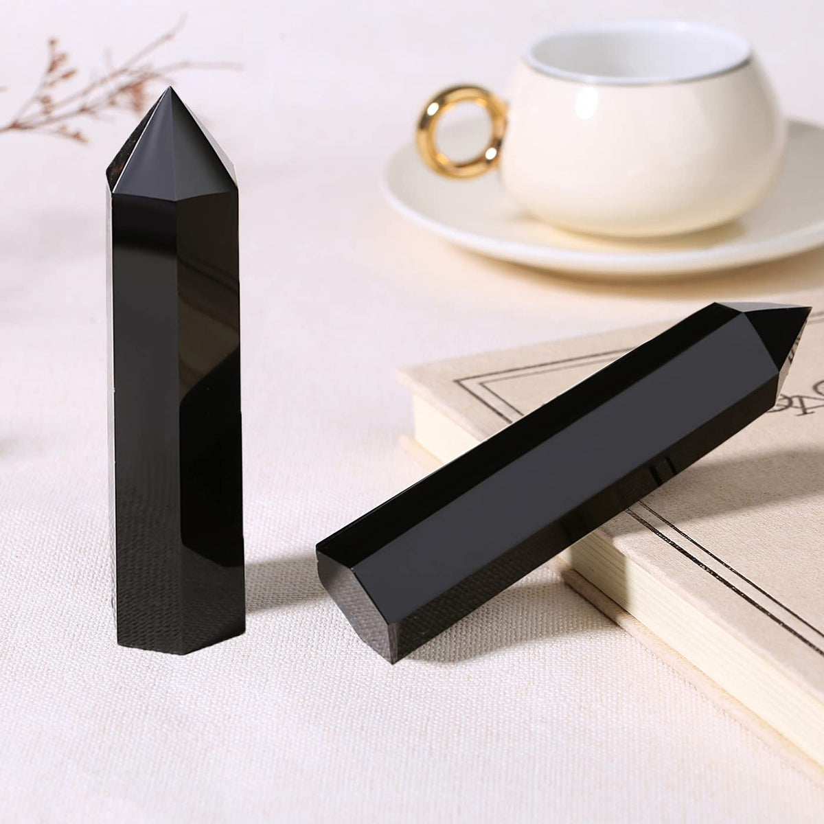 ZHIYUXI 3.7-4" Obsidian Crystals Wand Black Healing Crystals Tower Hexagonal Pointed 1 Pc Stone Large Crystals Reiki Energy Balancing Meditation Therapy Gemstones Decoration Gifts