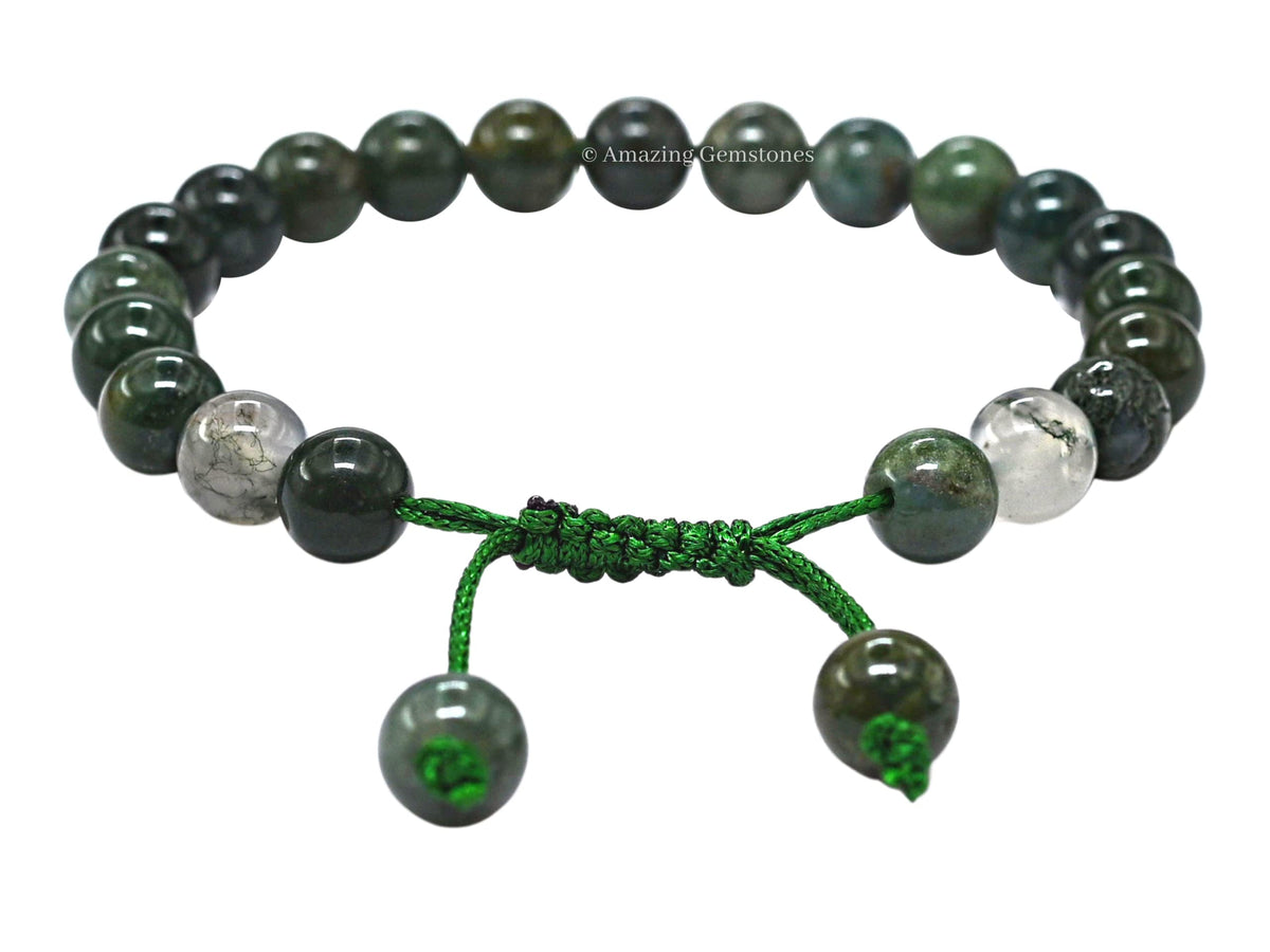 Amazing Gemstone Moss Agate Bracelet for Women Men's Gifts - Protection Healing Crystal Bracelet - 8mm Gemstones Beaded Adjustable Bracelet Pulseras Para Hombres Mujer Stocking Stuffers