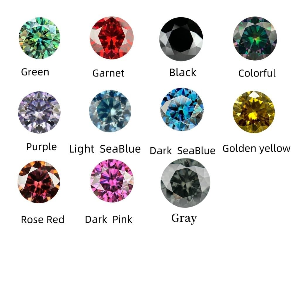 Ningxun 11 Colors Loose Moissanite Stones 5-10mm 1ct 2ct Round Brilliant VVS1 Moissanite Gemstones With GRA Certificate For Jewelry Making (Garnet Color, 6.5mm 1ct)
