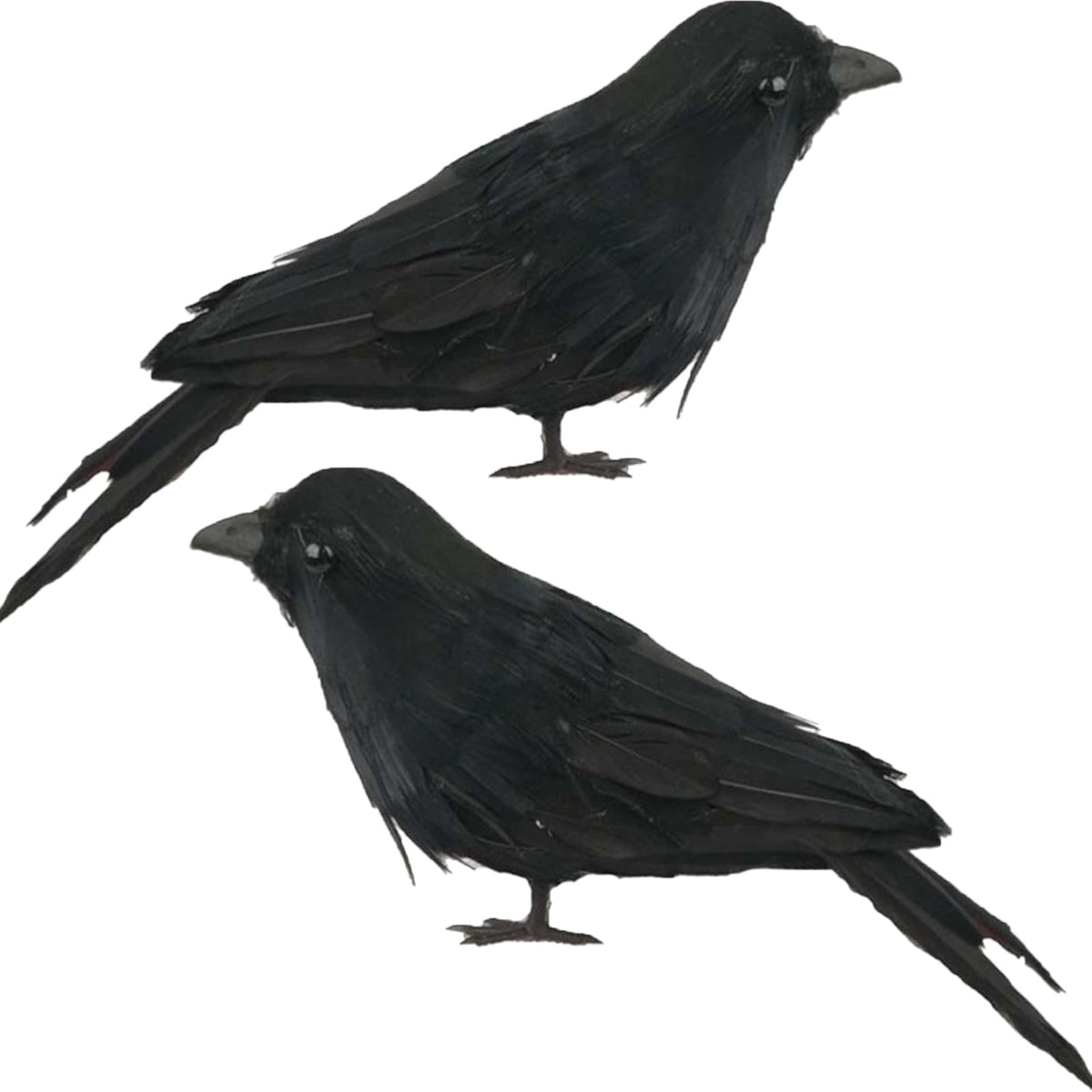 Fashionwu Realistic Crows Halloween Handmade Crow Prop Feathered Black Raven Scene Birds Decoration - 2pcs, 6.3in