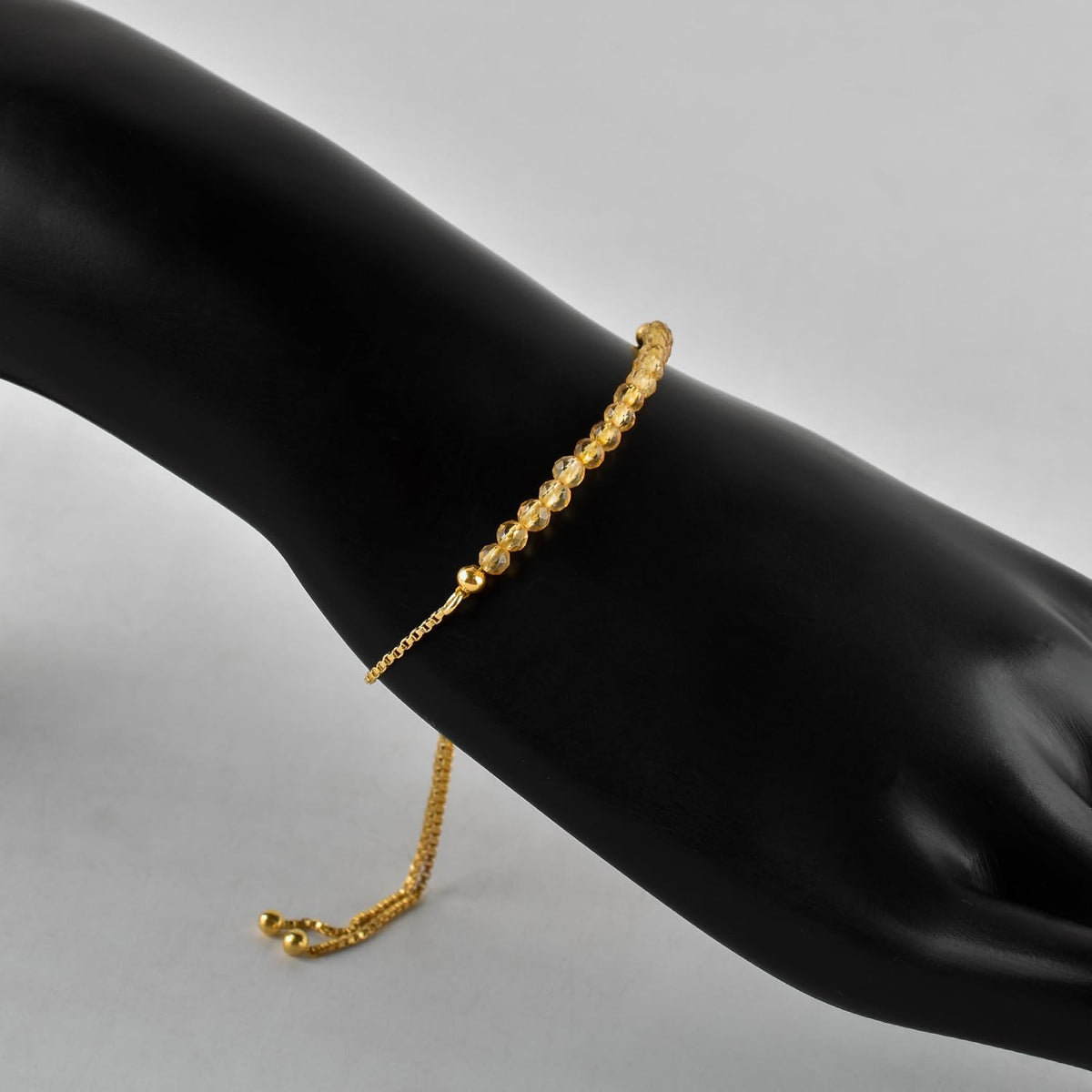 InfinityGemsArt Citrine Bracelets For Women Mother's Day, November Birthstone Jewelry, Micro Yellow Beads Beaded Stone Bolo Slider Crystals Gemstones Jewelry, 14K Gold Plated Adjustable Chain, Gift For Her