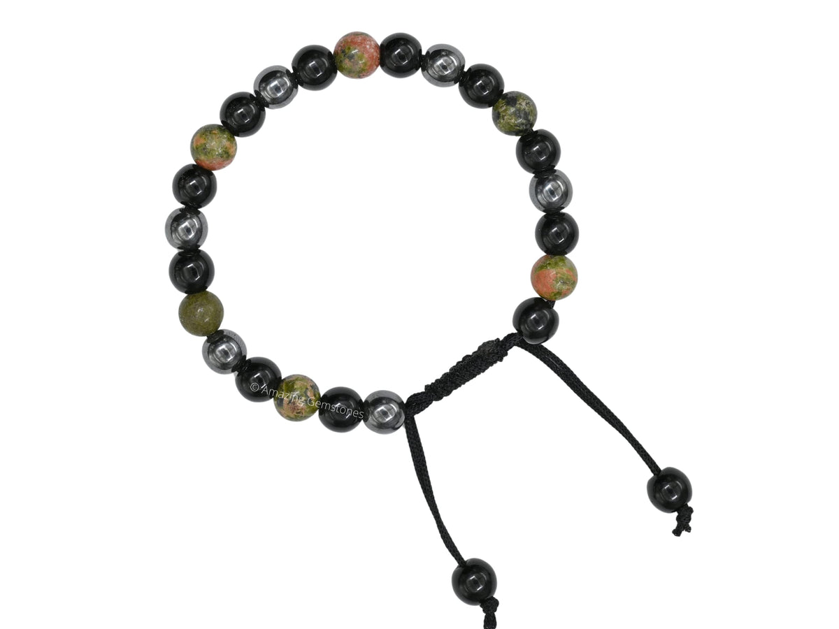 Amazing Gemstone Health Bracelet - Unakite Black Obsidian Hematite Bracelet Set for Men Women Healing Calming Anxiety Stress Relief Gifts Pulseras Para Hombres Mujer Stocking Stuffers (Adjustable)