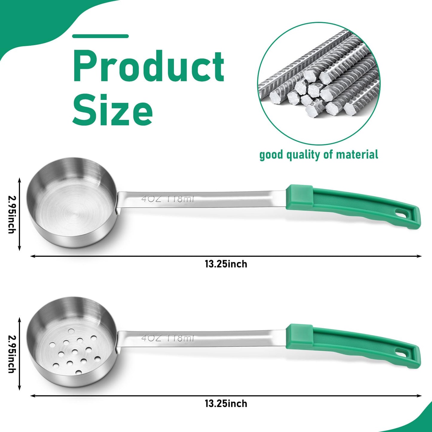 Teenyyou 4 Pcs Portion Control Serving Spoons Portion Control Spoons Ladle Scoops Food Measuring Utensils Proportion Manage Slotted and Unslotted Scoops for Weight Loss(Green,4oz)