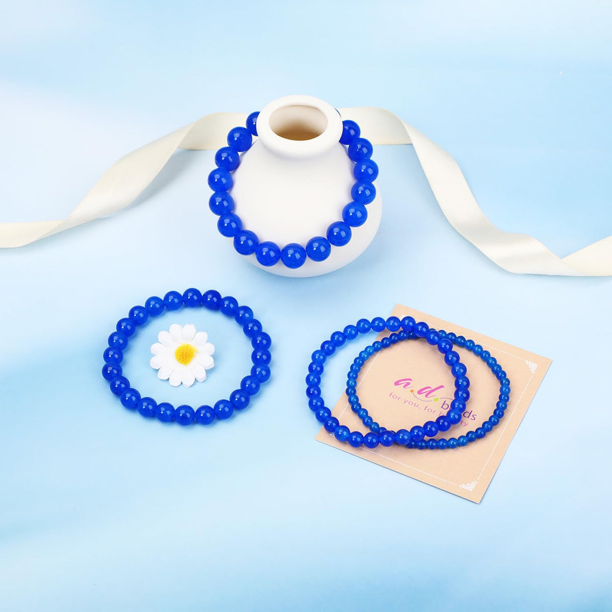 AD Beads Handmade Gemstone Stretch Elastic Bracelet Crystal Healing Reiki Nature's Beauty and Spiritual Essence Unisex (6mm, Blue Lapis Jade (Profession Success))