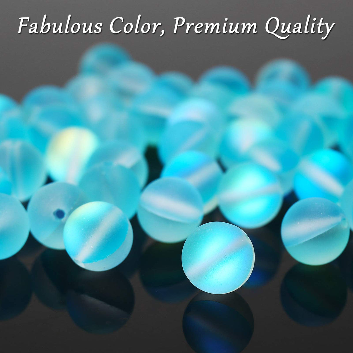 Matte Aquamarine Aurora Crystal Glass Beads, 6MM Frosted Glitter Shining Mermaid Round Loose Beads, Rainbow Holographic Synthetic Moonstone for Jewelry Making DIY Bracelet