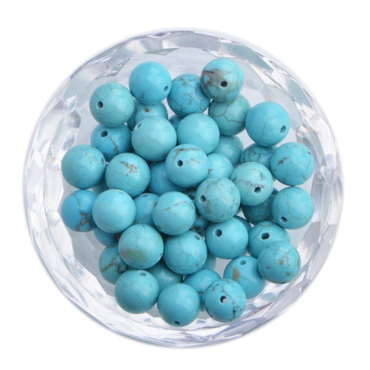 80Pcs Natural Crystal Beads Stone Gemstone Round Loose Energy Healing Beads with Free Crystal Stretch Cord for Jewelry Making (Turquoise, 10mm)