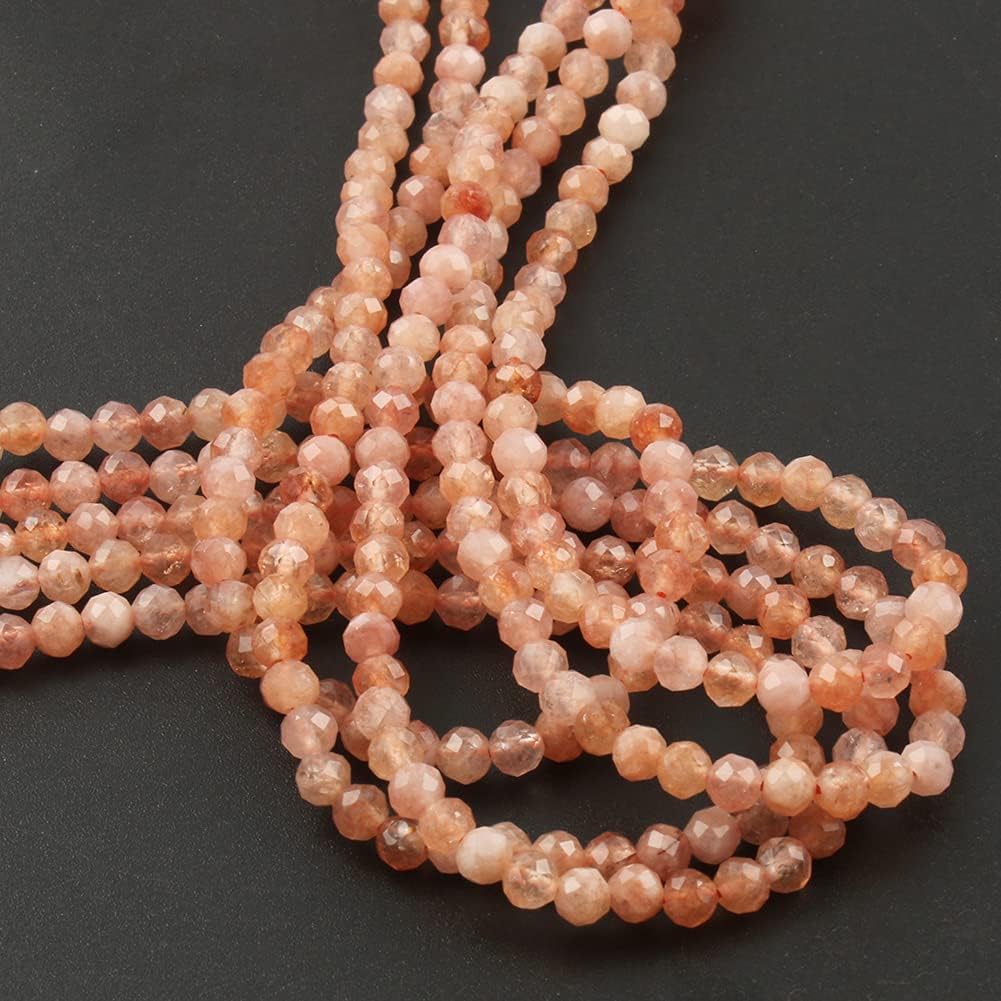 Song Xi 120pcs 3mm Natural Sunstone Gemstone Beads Faceted Round Loose Stone Beads for Jewelry Making (1 Strand)