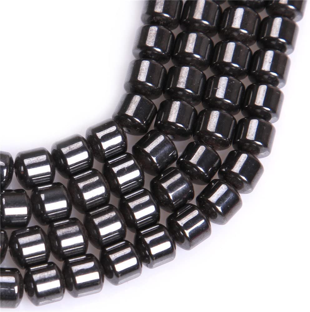 HAAMIIQII 65pcs 6mm Natural Black Hematite Loose Gemstone Beads Drum Shape Spacer Stone Beads for Jewelry Making DIY Bracelets Necklaces Crafting