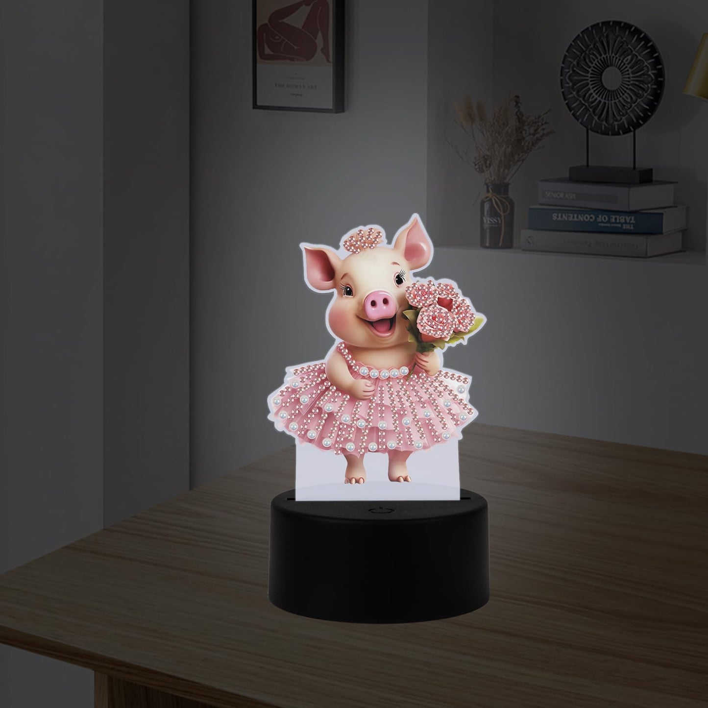 JISHSHAY Diamond Painting Night Light Diamond Art Table Lamps Gem Art LED Lights Gem Painting Desk Lamp Mosaic Kits for Adults DIY Kits for Adults Paint by Numbers with Special Drills Pig Skirt