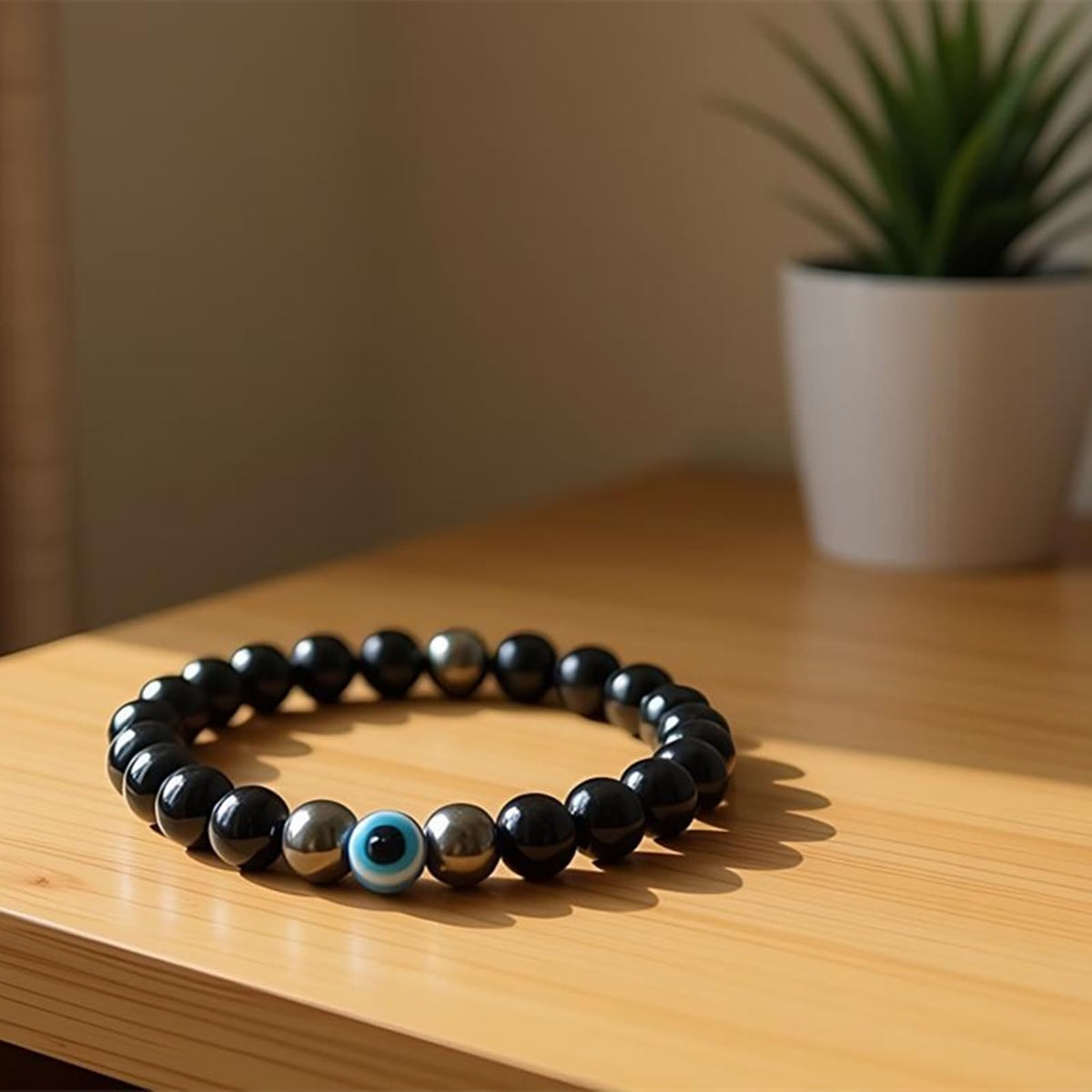 WEFRIN Evil Eye with Hematite Black Obsidian Tiger Eye Stone Triple Protection Bracelets for Men Women, Crystal Jewelry Stone Bracelets Bring Luck and Prosperity and Happiness (D-8mm(d))