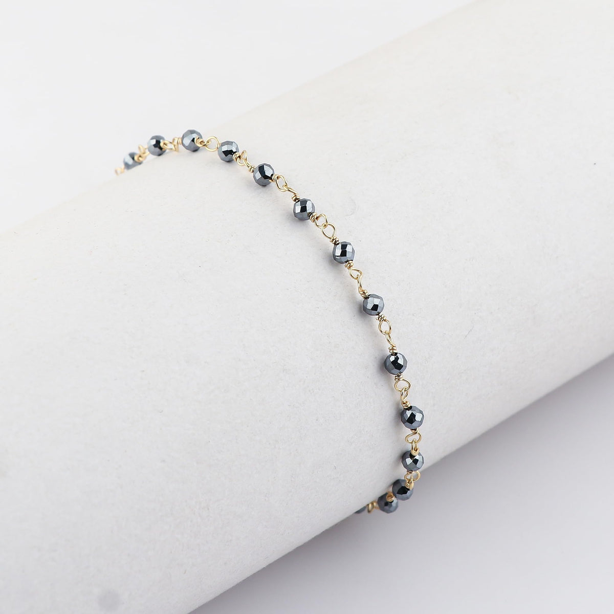 JOR Natural Hematite Beaded Rosary Anklet, Handmade Craft, Anklet Beads Bracelet, Chakra Healing Anklet, Gemstone Women Jewelry, Dainty Gold Plated Anklet 9 inch + 2 inch (1pcs)