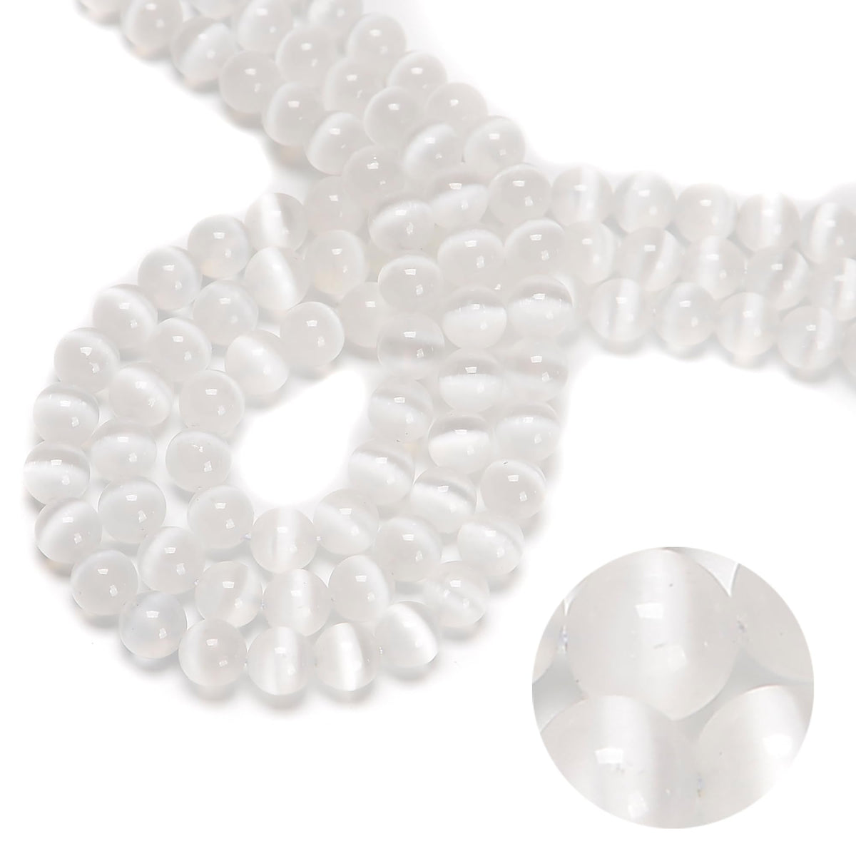 126Pcs 6mm Natural Moroccan Selenite Beads - Round Healing Crystal Beads for Jewelry Making Chakra Balancing Positive Reiki Energy Stone
