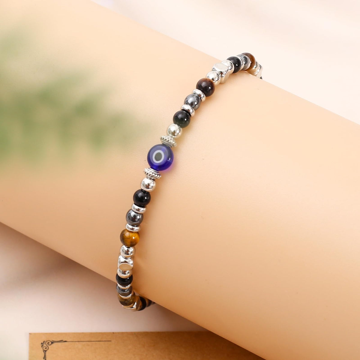 MTJAHPS Protection Bracelet, empath protection, black obsidian Crystals and Healing Stones Bracelet for Women ，Luck ，Anxiety and Stress Clam Bracelet (Sister-Evil Eye Triple Threat Protection)
