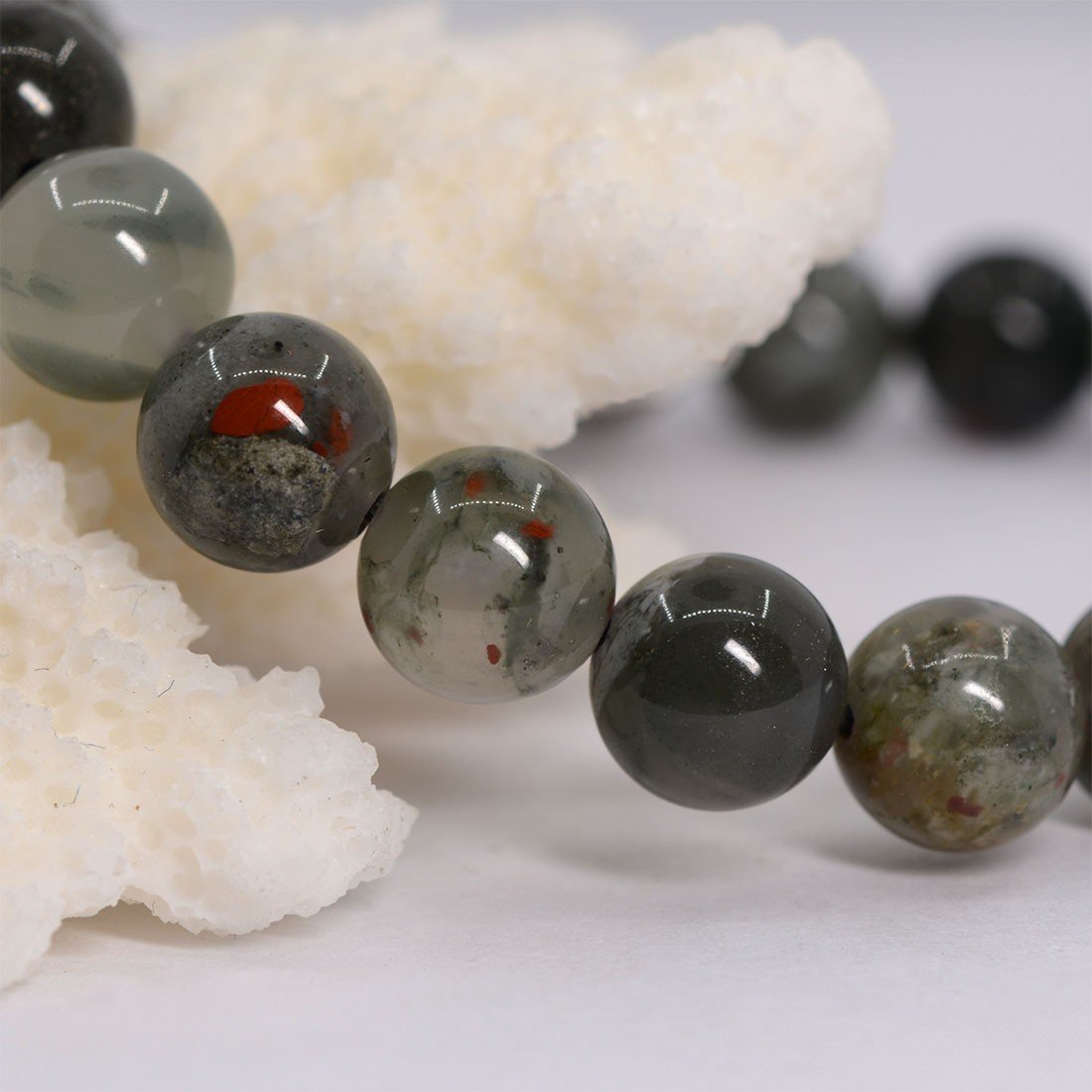 Justinstones Natural African Bloodstone Gemstone 8mm Round Beads Stretch Bracelet 7 Inch Unisex