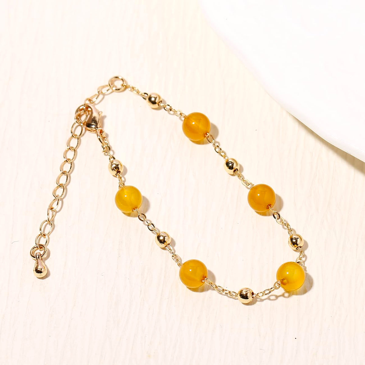 Xfoxstal 14K Gold Plated Chain Bracelets for Women Crystals and Stones Bracelets Jewelry Adjustable (Yellow Agate)