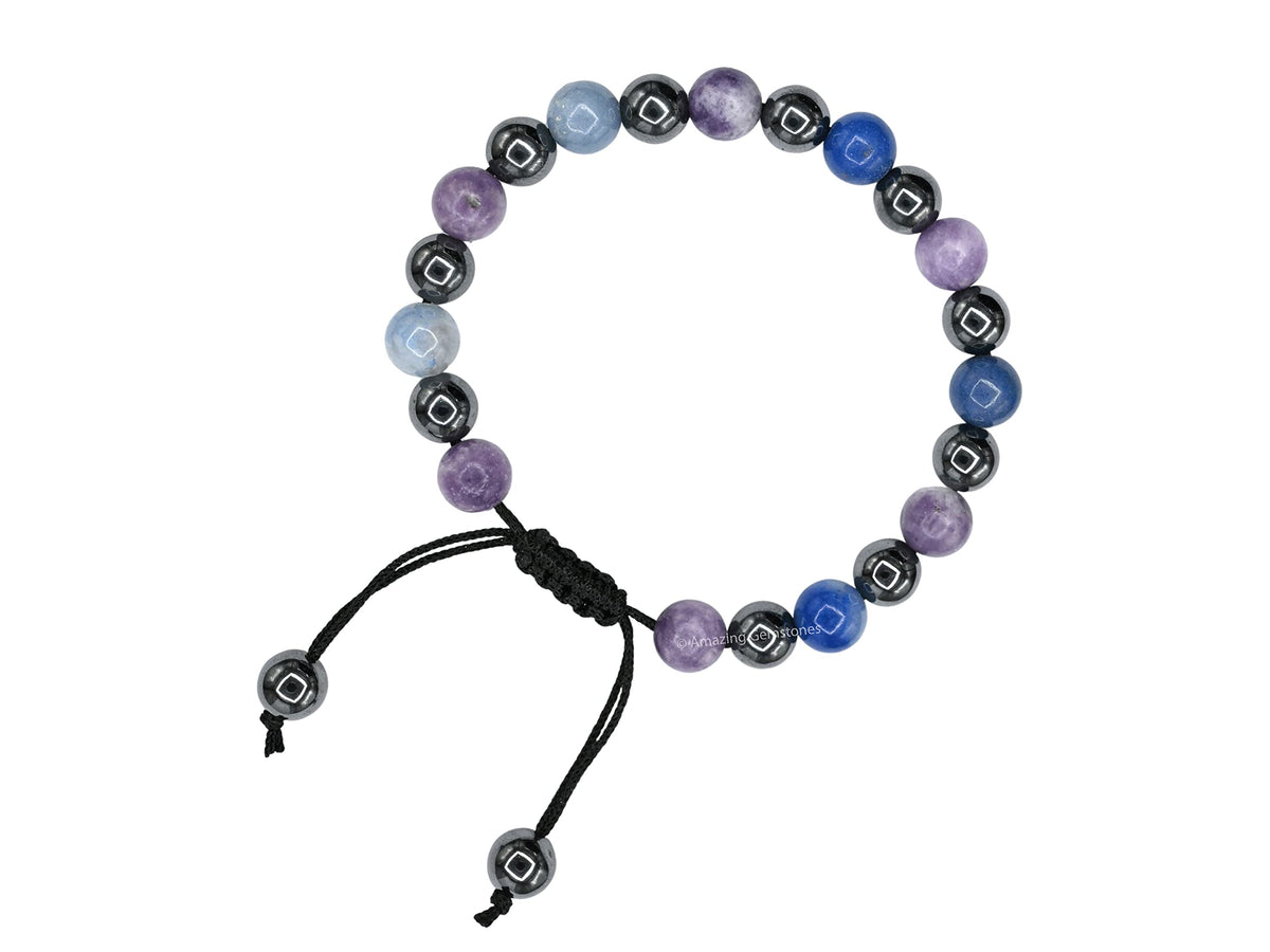 Amazing Gemstone Stop Drinking Alcohol Manifestation Bracelet - Lepidolite Blue Aventurine Hematite Bracelet Set for Men Women Healing Calming Anxiety Stress Relief Gifts(Adjustable)