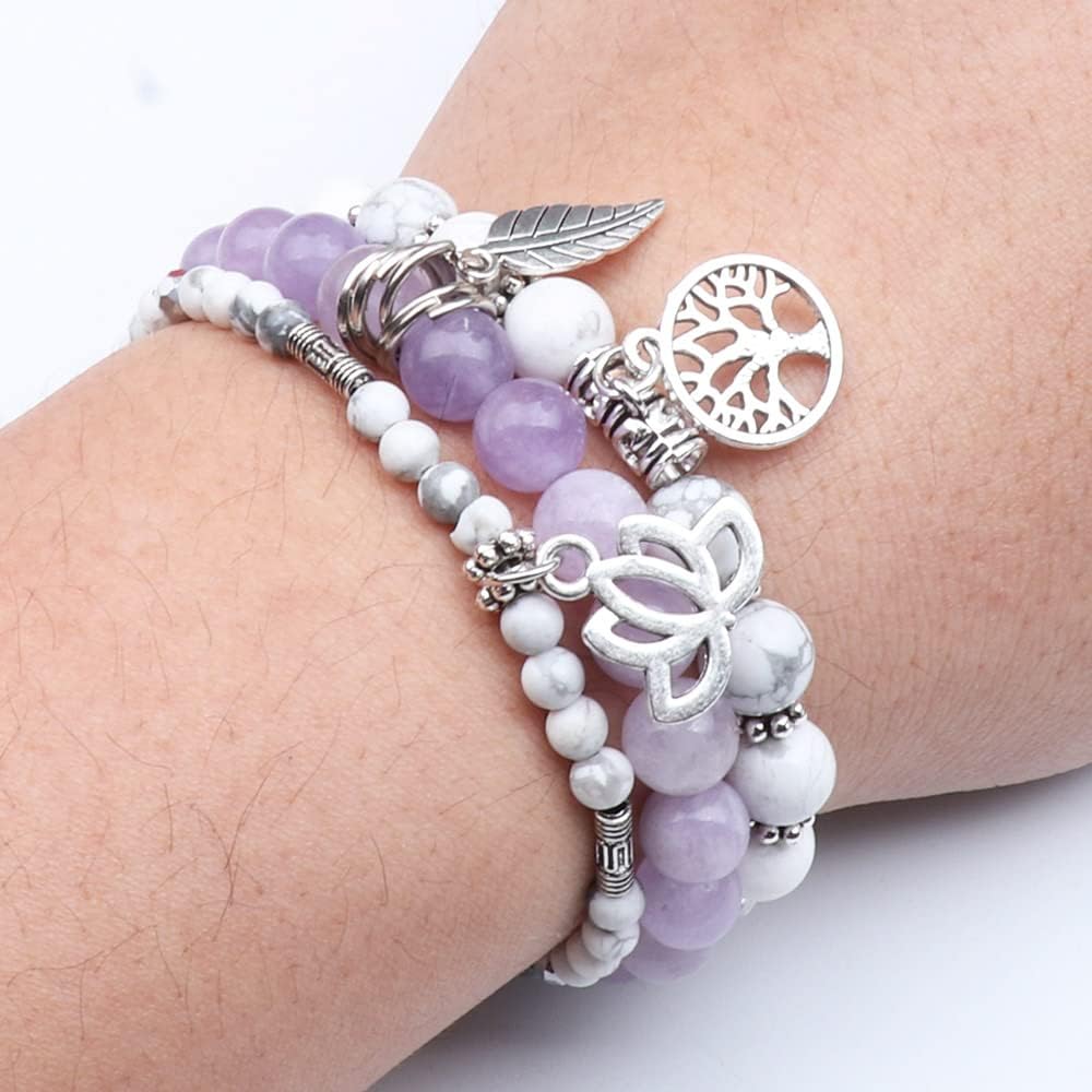 UEUC Tree of Life Yoga Healing Stone Bracelets,Multilayer Lotus Chakra Stone Reiki Bracelet Sets,Anxiety Crystal Natural Stone,for Women Stress Relief(#169)