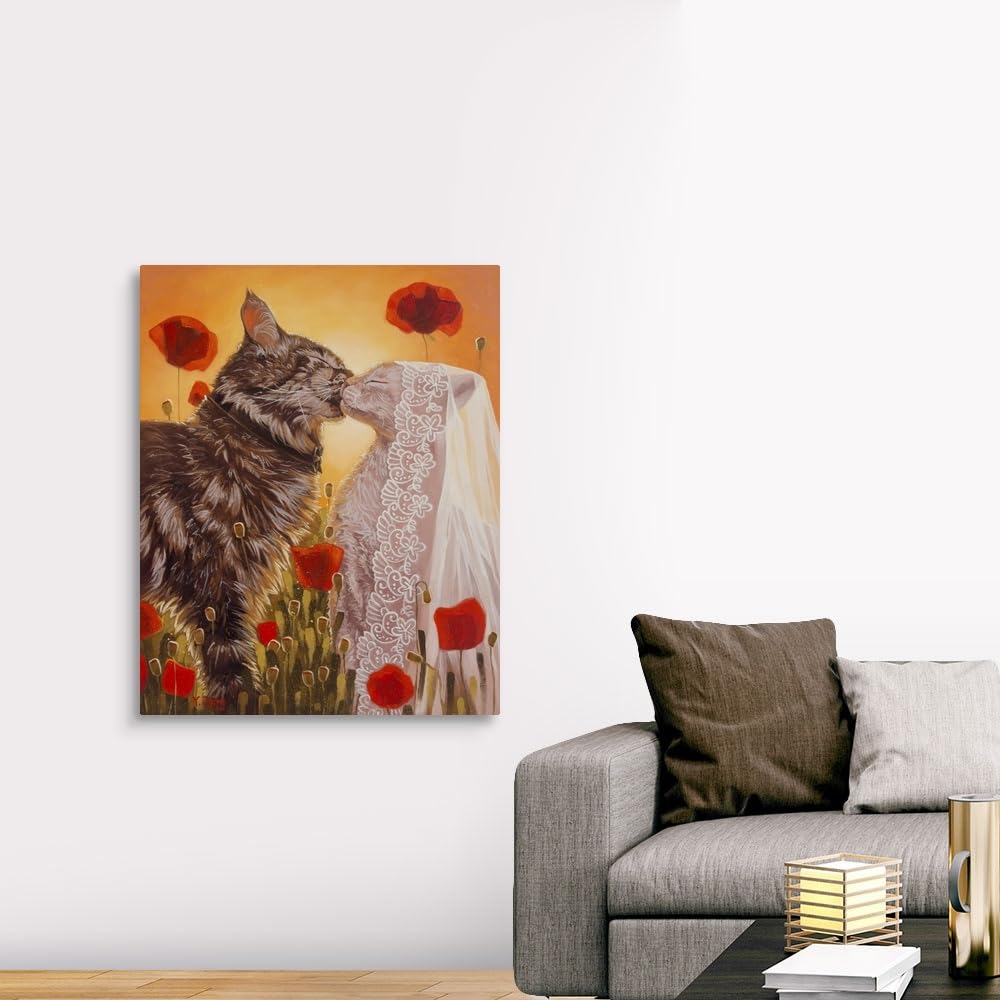 CANVAS ON DEMAND Cats Wedding, 2023 Canvas Wall Art Print by Yue Zeng, Home Decor, Wildlife, Pet Artwork,36" x45in